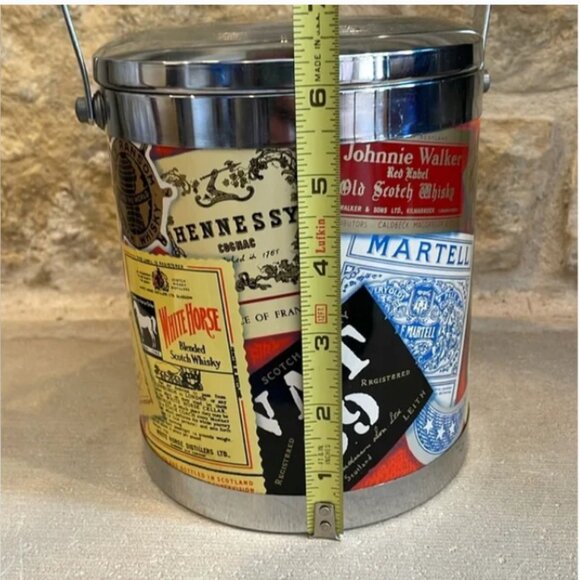Vintage International Whiskey Alcohol Labels Ice Bucket Mid Century Barware - Picture 10 of 11